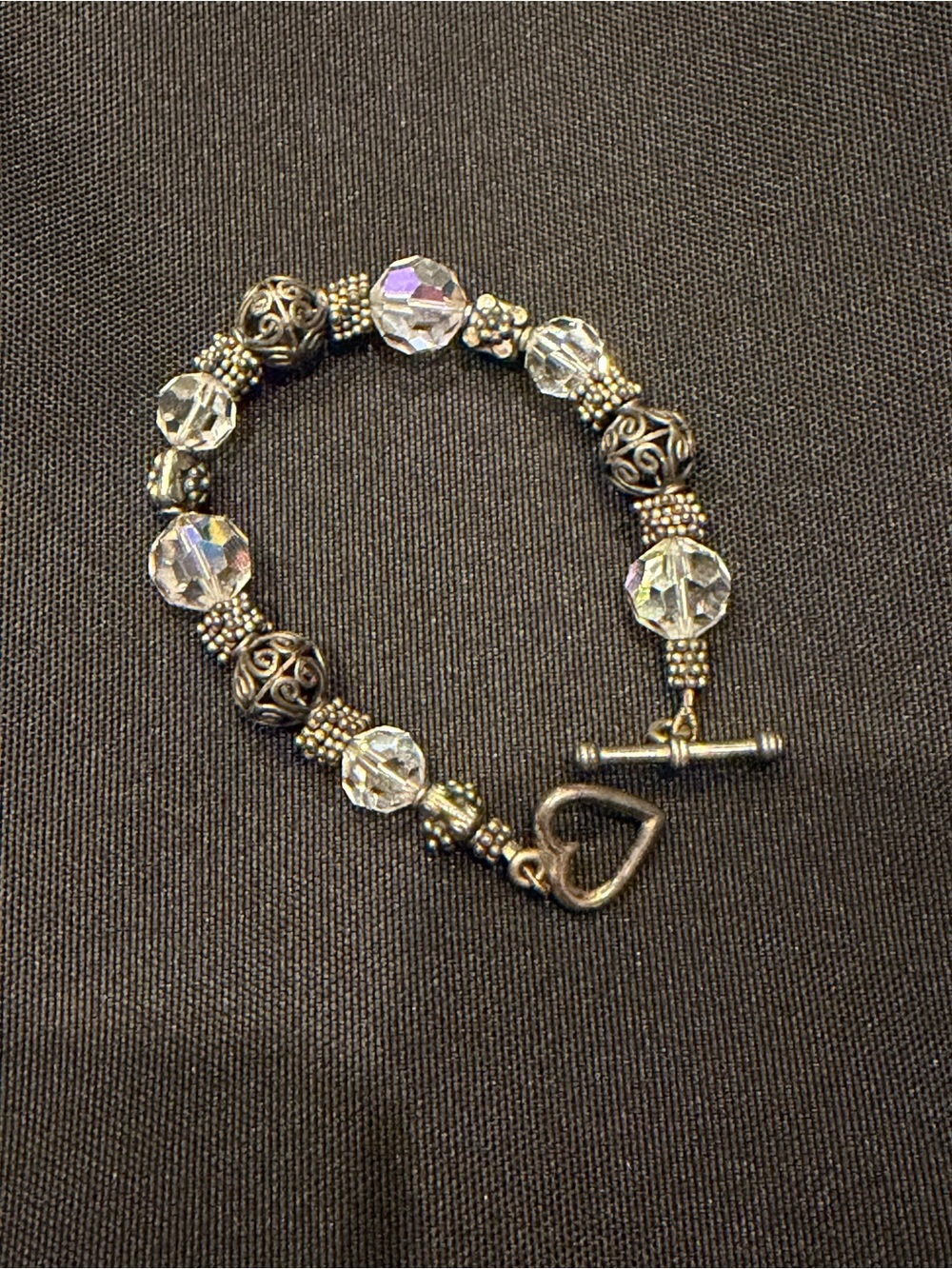 Clear Crystal and Silver Heart Toggle Bracelet - Women Jewelry